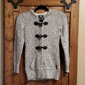Roots Kids Black White Fleck Cotton Blend Zip Up Hooded Sweater Size M 7…